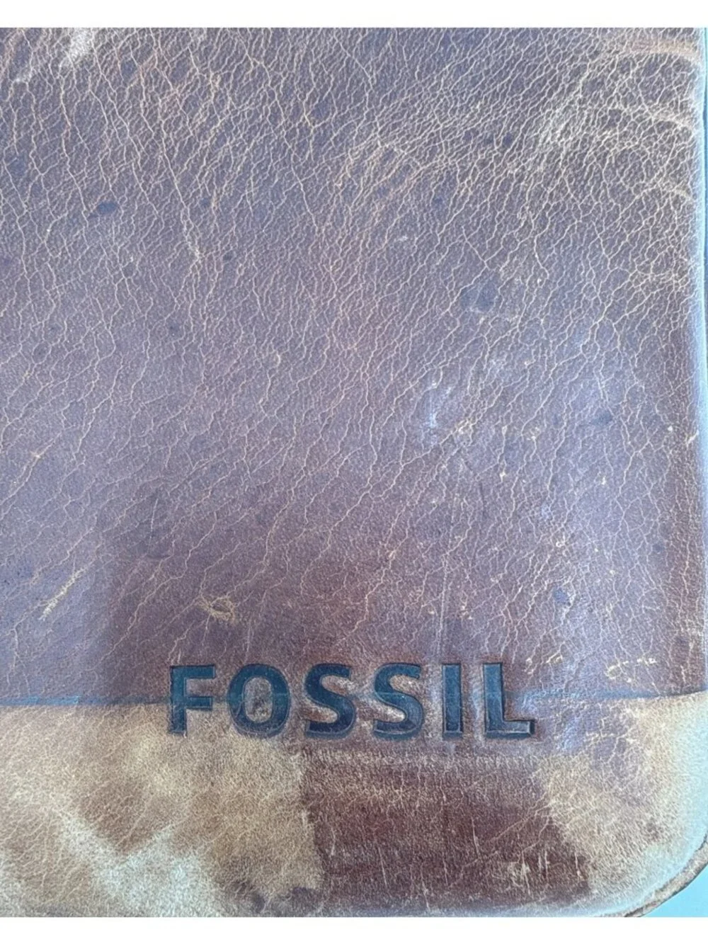 Fossil Brown Distressed Leather Envelope Clutch Bag With Button Closure
